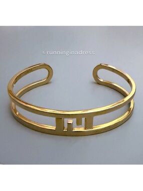 Fendi O'Lock Gold Cuff Bracelet Size M FF Logo Bangle